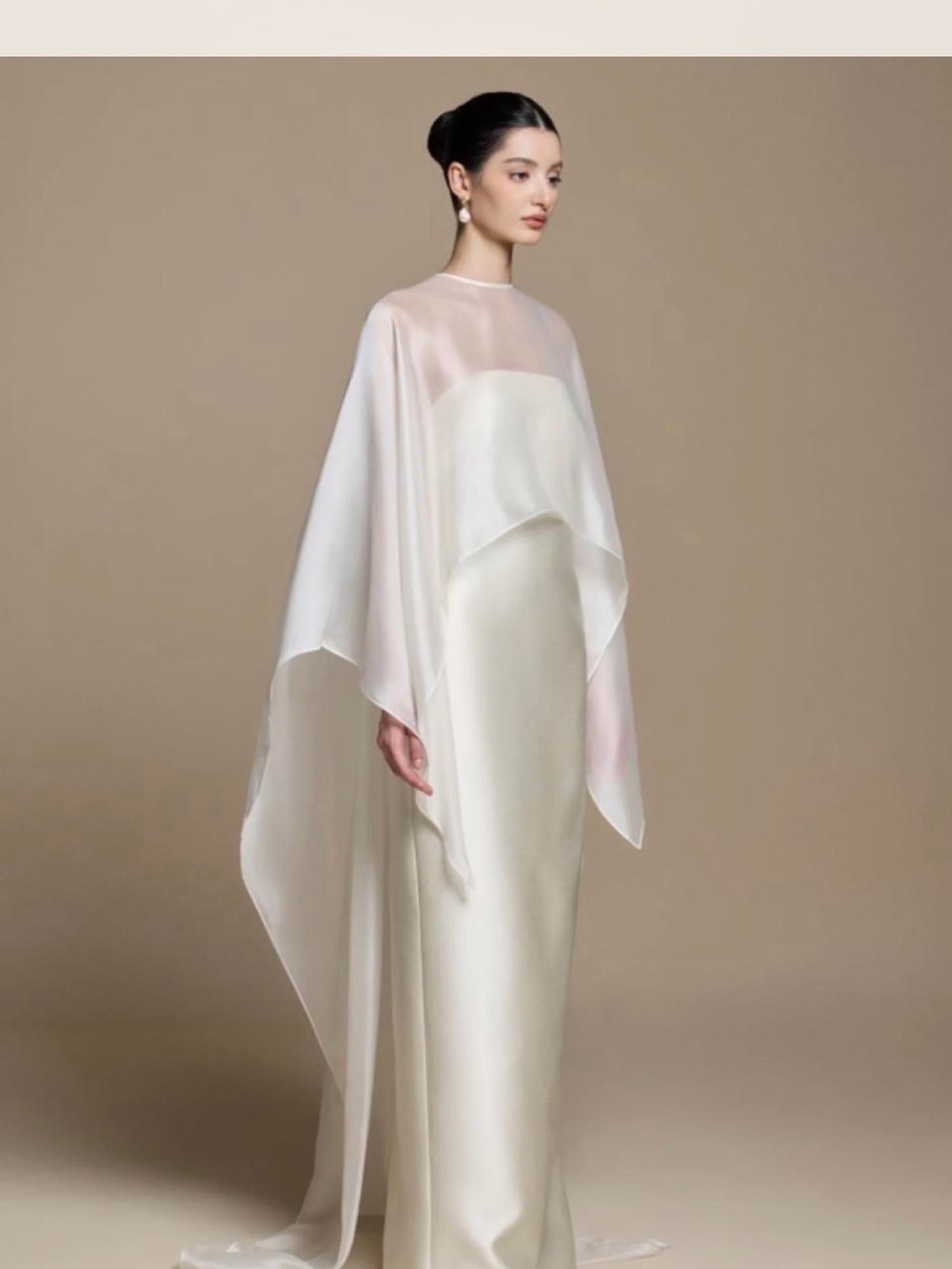Elegant Ivory Sheer Cape Evening Dress